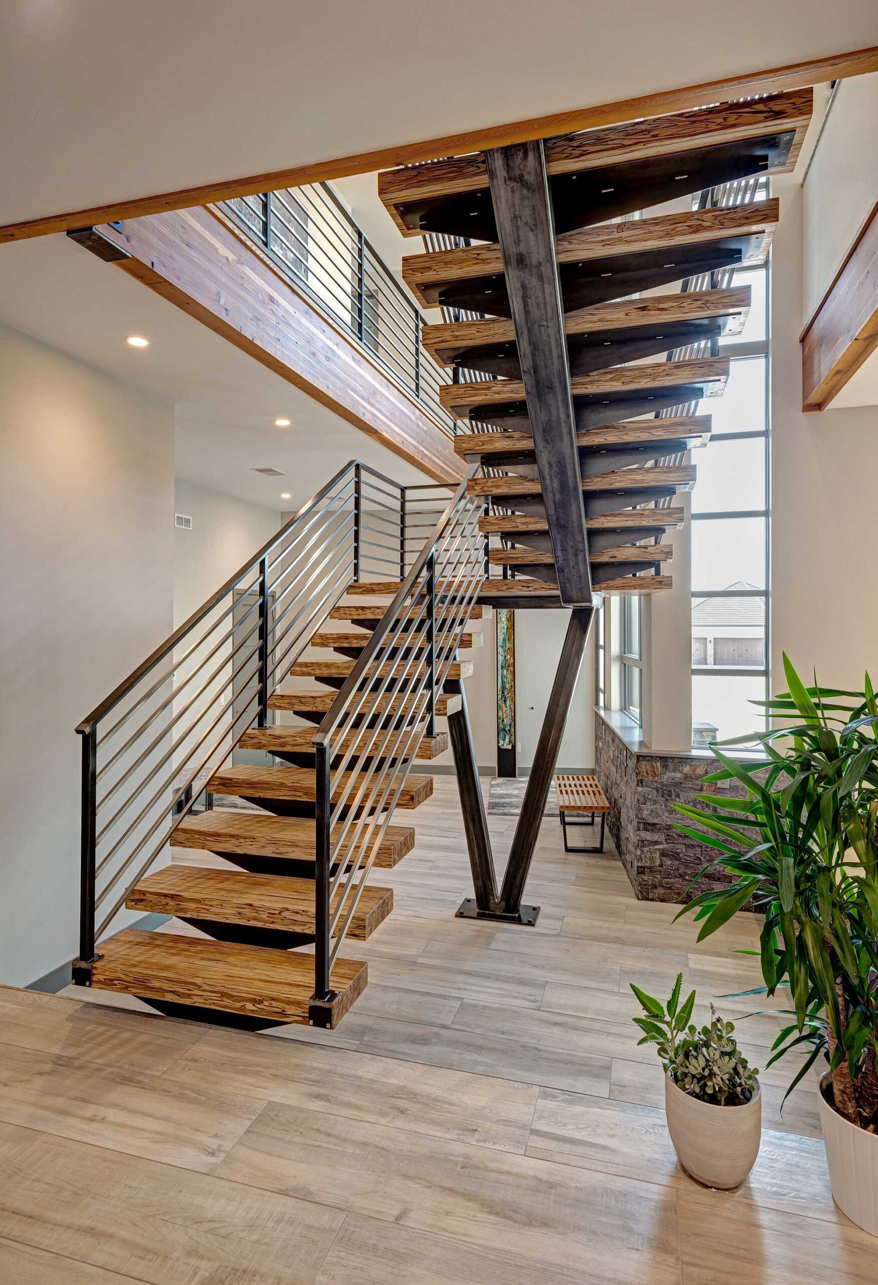 Arvada Custom Floating Stairs Wood and Iron