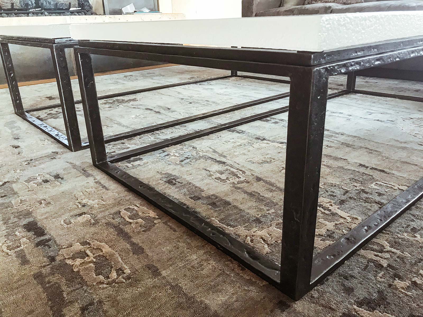 Granby Mountain Cast Coffee Glass Tables with Forged Bases