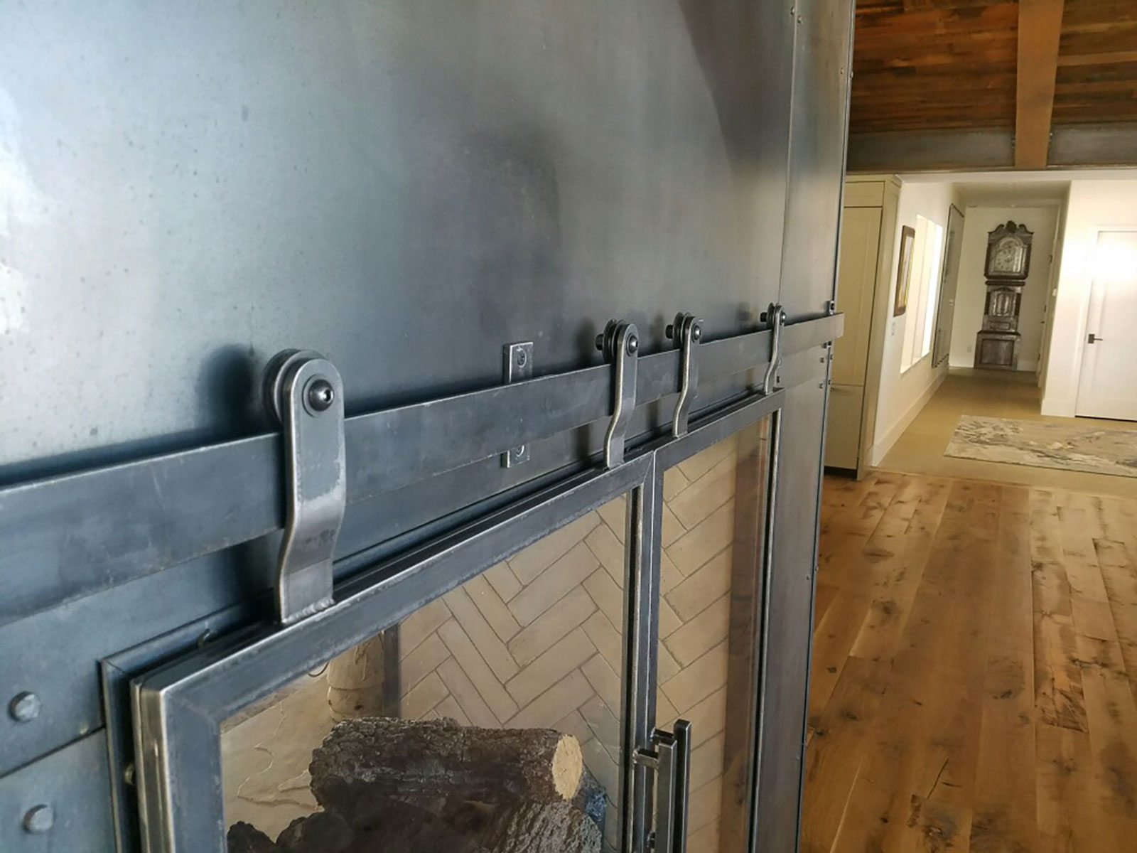 Grand Lake Custom Glass Metal Fireplace Sliding Door Hinge Detail